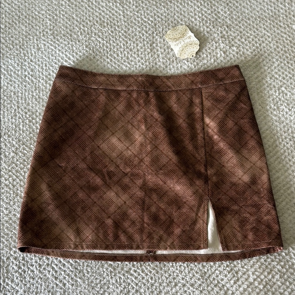 *NWT* Altar'd State Brown Mini Pencil Skirt with Slit Faux Leather